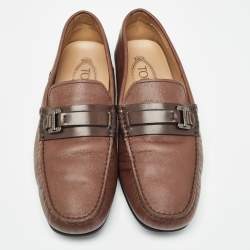 Tod's Brown Leather Buckle Detail Slip On Loafers Size 41.5 