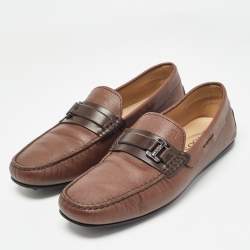 Tod's Brown Leather Buckle Detail Slip On Loafers Size 41.5 