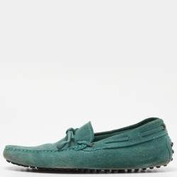 Tod's Green Suede Gommino Slip On Loafers Size 39.5