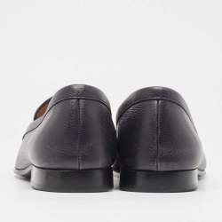 Tod's Black Navy Blue Leather Double T Buckle Slip On Loafers Size 42
