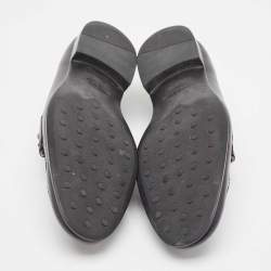 Tod's Black Navy Blue Leather Double T Buckle Slip On Loafers Size 42