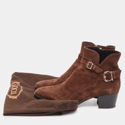Pre Owned Tod's Brown Suede Buckled Ankle Boots Size 37.5