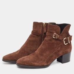 Pre Owned Tod's Brown Suede Buckled Ankle Boots Size 37.5