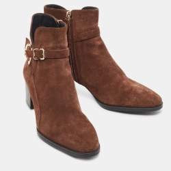 Pre Owned Tod's Brown Suede Buckled Ankle Boots Size 37.5
