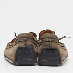 Pre Owned Tods Olive Green Nubuck Leather Bow Slip On Loafers Size 44