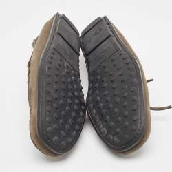 Pre Owned Tods Olive Green Nubuck Leather Bow Slip On Loafers Size 44