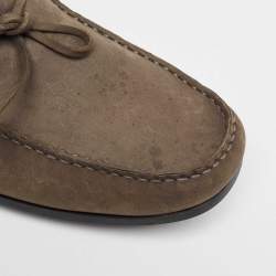 Pre Owned Tods Olive Green Nubuck Leather Bow Slip On Loafers Size 44
