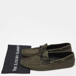 Pre Owned Tod's Olive Green Nubuck Leather Bow Loafers Size 43