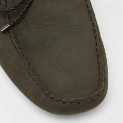 Pre Owned Tod's Olive Green Nubuck Leather Bow Loafers Size 43