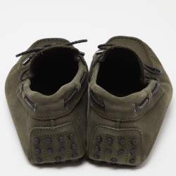 Pre Owned Tod's Olive Green Nubuck Leather Bow Loafers Size 43