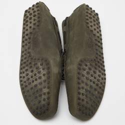 Pre Owned Tod's Olive Green Nubuck Leather Bow Loafers Size 43