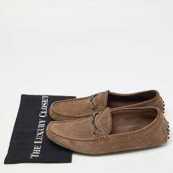 Tod's Brown Suede Buckle Detail Loafers Size 42.5