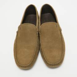 Tod's Olive Green Nubuck Leather Slip On Loafers Size 44.5