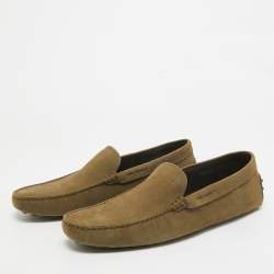 Tod's Olive Green Nubuck Leather Slip On Loafers Size 44.5