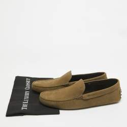 Tod's Olive Green Nubuck Leather Slip On Loafers Size 44.5