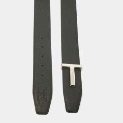 Tom Ford Black/Navy Blue Leather T Buckle Belt 105CM