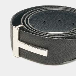 Tom Ford Black/Navy Blue Leather T Buckle Belt 105CM