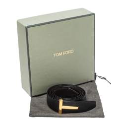 Pre Owned Tom Ford Black/Chocolate Brown Grained Leather T Icon Reversible Belt 105CM