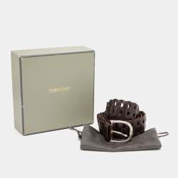 Tom Ford Dark Brown Leather Link Buckle Belt 105 CM