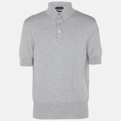 Tom Ford Grey Cotton Knit Polo T-Shirt XL