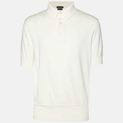 Tom Ford Cream Cotton Knit Polo T-Shirt XL