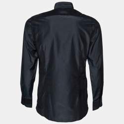 Pre Owned Tom Ford Black Cotton & Silk Stand Collar Shirt M