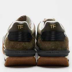 Tom Ford Army Green Suede and Nylon James Sneakers Size 47