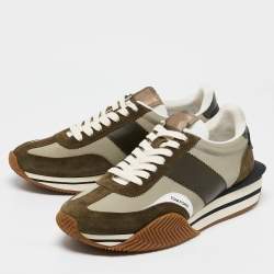 Tom Ford Army Green Suede and Nylon James Sneakers Size 47