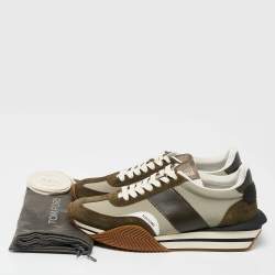 Tom Ford Army Green Suede and Nylon James Sneakers Size 47