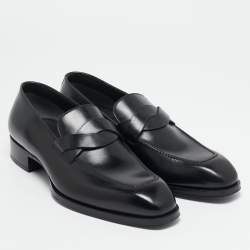 Pre Owned Tom Ford Black Leather Twisted Band Penny Loafers Size 42
