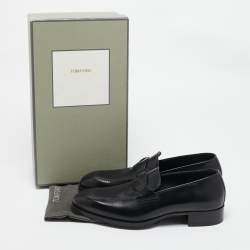 Pre Owned Tom Ford Black Leather Twisted Band Penny Loafers Size 42