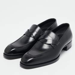 Pre Owned Tom Ford Black Leather Twisted Band Penny Loafers Size 42