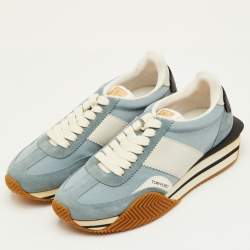 مملوكة مسبقًا Tom Ford James Size 42 Light Blue/Grey Canvas and Suede Low Top Sneakers