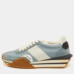 Pre Owned Tom Ford James Size 42 Light Blue/Grey Canvas and Suede Low Top Sneakers