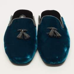 Pre Owned حذاء ميول توم فورد جلد أزرق بشراشيب ومخمل مقاس 44