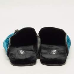 Pre Owned حذاء ميول توم فورد جلد أزرق بشراشيب ومخمل مقاس 44