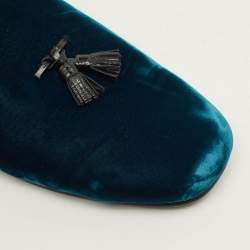 Pre Owned حذاء ميول توم فورد جلد أزرق بشراشيب ومخمل مقاس 44