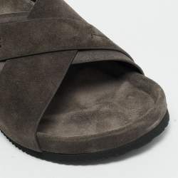 Pre Owned Tom Ford Wicklow Size 42 Grey Suede Criss Cross Flat Slide