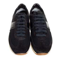 Tom Ford Navy Blue/Black Canvas And Suede Low Top Sneakers Size 41