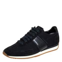 Tom Ford Navy Blue/Black Canvas And Suede Low Top Sneakers Size 41