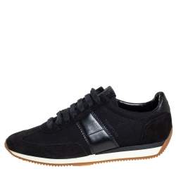 Tom Ford Navy Blue/Black Canvas And Suede Low Top Sneakers Size 41