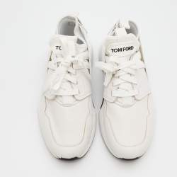 Tom Ford White Leather and Neoprene Jago Sneakers Size 44
