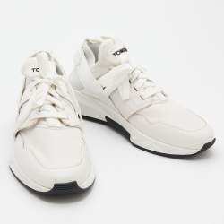 Tom Ford White Leather and Neoprene Jago Sneakers Size 44