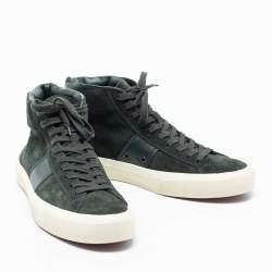 Tom Ford Green Suede and Leather Cambridge High-Top Sneakers Size 44