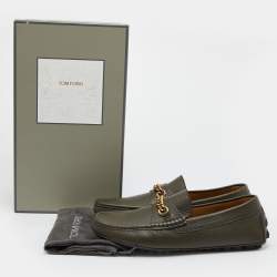 Tom Ford Olive Green Leather Chain Link Slip On Loafers Size 43