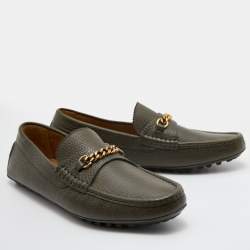 Tom Ford Olive Green Leather Chain Link Slip On Loafers Size 43