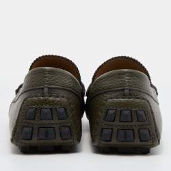 Tom Ford Olive Green Leather Chain Link Slip On Loafers Size 43