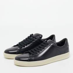 Tom Ford Navy Blue Leather Russell Low Top Sneakers Size 43.5 