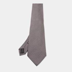 Pre Owned Tom Ford Grey Jacquard Silk Traditional Tie