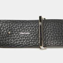 Tom Ford Black/Navy Blue Leather T Icon Reversible Belt 110 CM
